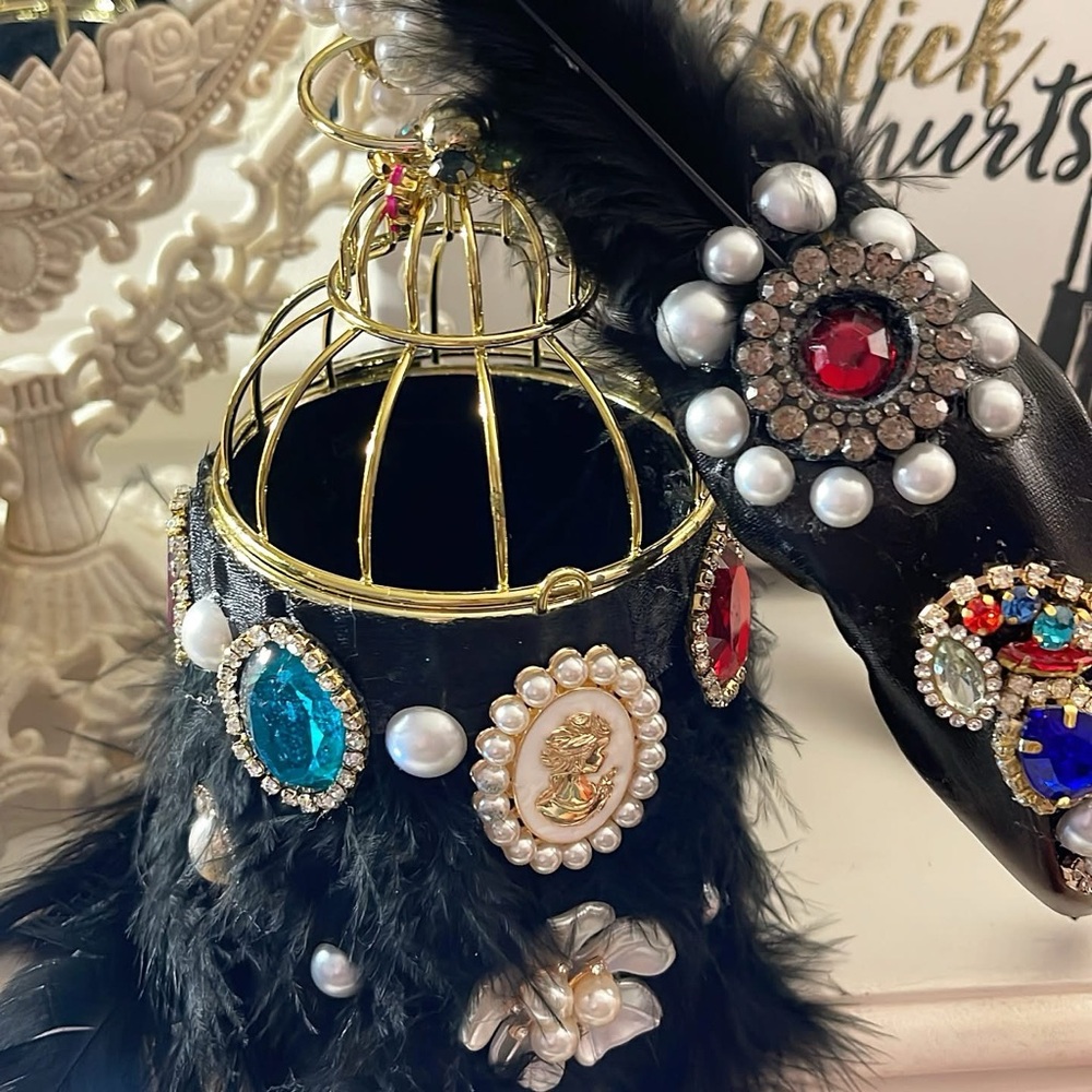 Handmade party feather cage bag with headband
